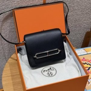 Hermes Roulis Mini 18 Bag Handmade In Evercolor Calfskin Leather Silver Hardware 89 Noir - Image 6