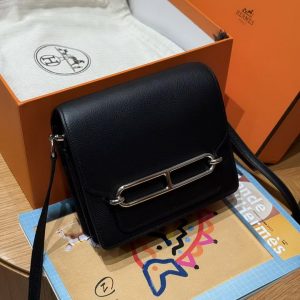 Hermes Roulis Mini 18 Bag Handmade In Evercolor Calfskin Leather Silver Hardware 89 Noir - Image 5