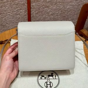 Hermes Roulis Mini 18 Bag Handmade In Evercolor Calfskin Leather Silver Hardware 8L Beton - Image 23
