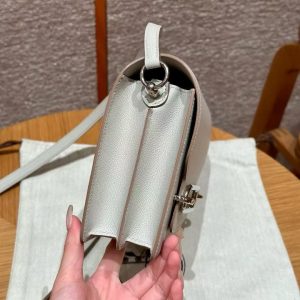 Hermes Roulis Mini 18 Bag Handmade In Evercolor Calfskin Leather Silver Hardware 8L Beton - Image 22