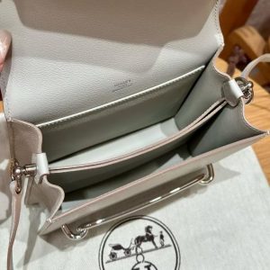 Hermes Roulis Mini 18 Bag Handmade In Evercolor Calfskin Leather Silver Hardware 8L Beton - Image 18