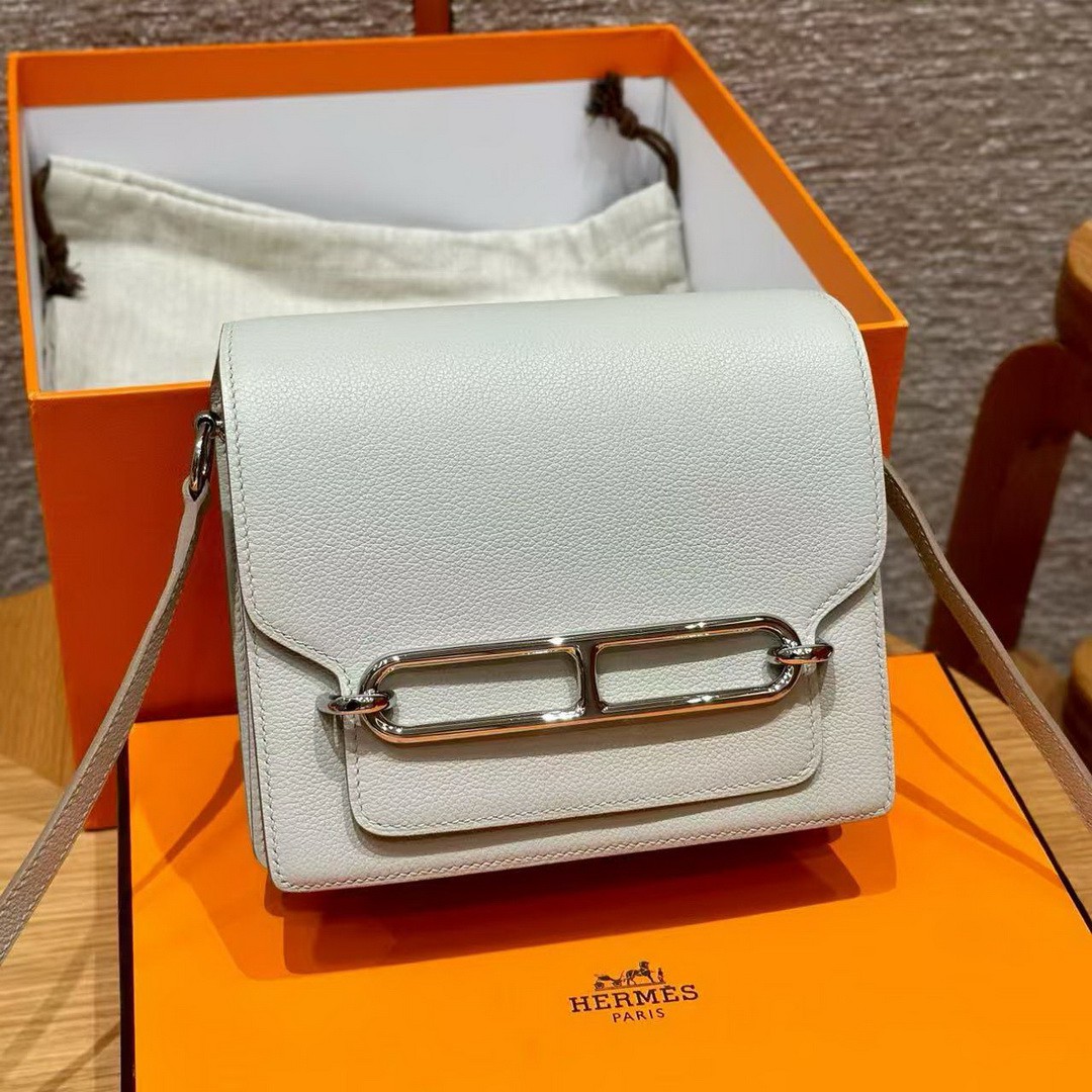 Hermes Roulis Mini 18 Bag Handmade In Evercolor Calfskin Leather Silver Hardware 8L Beton