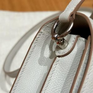 Hermes Roulis Mini 18 Bag Handmade In Evercolor Calfskin Leather Silver Hardware 8L Beton - Image 4