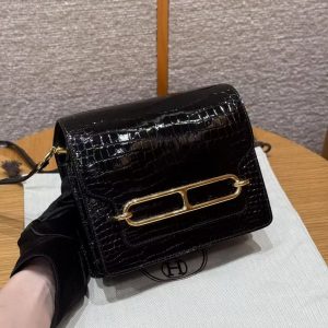 Hermes Roulis Mini 18 Bag Handmade In Porosus Crocodile Leather Gold Hardware 89 Noir