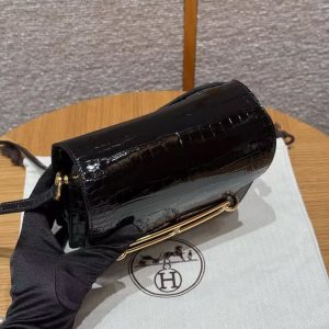 Hermes Roulis Mini 18 Bag Handmade In Porosus Crocodile Leather Gold Hardware 89 Noir - Image 15