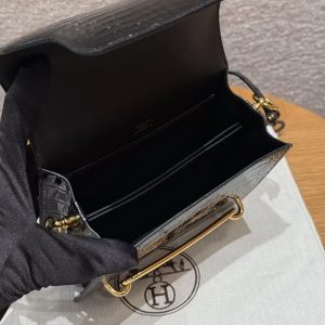 Hermes Roulis Mini 18 Bag Handmade In Porosus Crocodile Leather Gold Hardware 89 Noir - Image 14