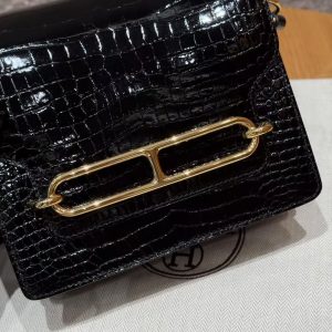 Hermes Roulis Mini 18 Bag Handmade In Porosus Crocodile Leather Gold Hardware 89 Noir - Image 11