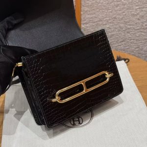 Hermes Roulis Mini 18 Bag Handmade In Porosus Crocodile Leather Gold Hardware 89 Noir - Image 9