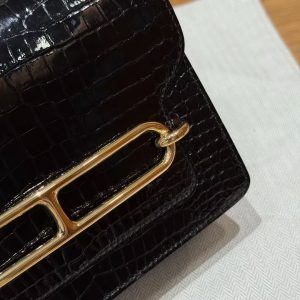 Hermes Roulis Mini 18 Bag Handmade In Porosus Crocodile Leather Gold Hardware 89 Noir - Image 8