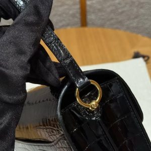 Hermes Roulis Mini 18 Bag Handmade In Porosus Crocodile Leather Gold Hardware 89 Noir - Image 7
