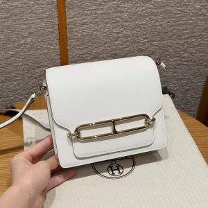 Hermes Roulis Mini 18 Bag Handmade In Swift Calfskin Leather Gold Hardware 0U New White