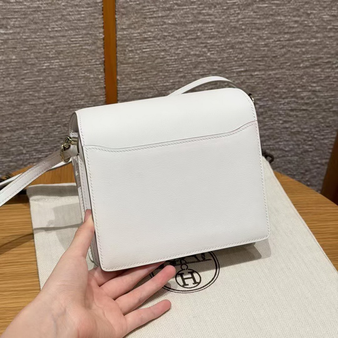 Hermes Roulis Mini 18 Bag Handmade In Swift Calfskin Leather Gold Hardware 0U New White - Image 17