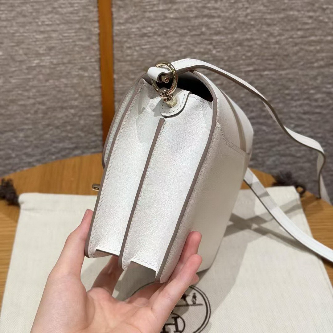 Hermes Roulis Mini 18 Bag Handmade In Swift Calfskin Leather Gold Hardware 0U New White - Image 16