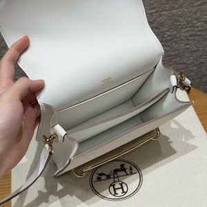Hermes Roulis Mini 18 Bag Handmade In Swift Calfskin Leather Gold Hardware 0U New White - Image 14