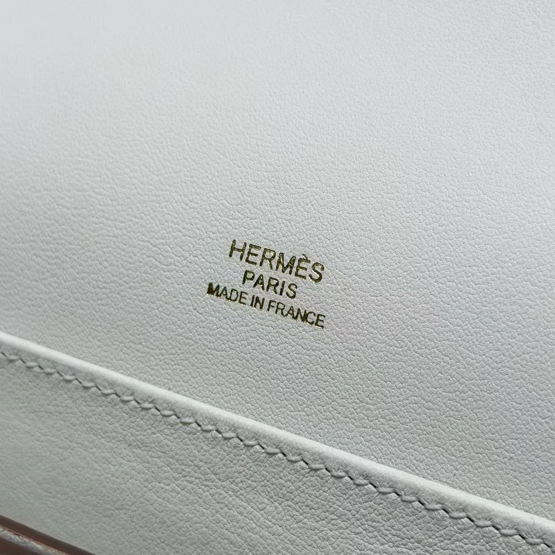 Hermes Roulis Mini 18 Bag Handmade In Swift Calfskin Leather Gold Hardware 0U New White - Image 13