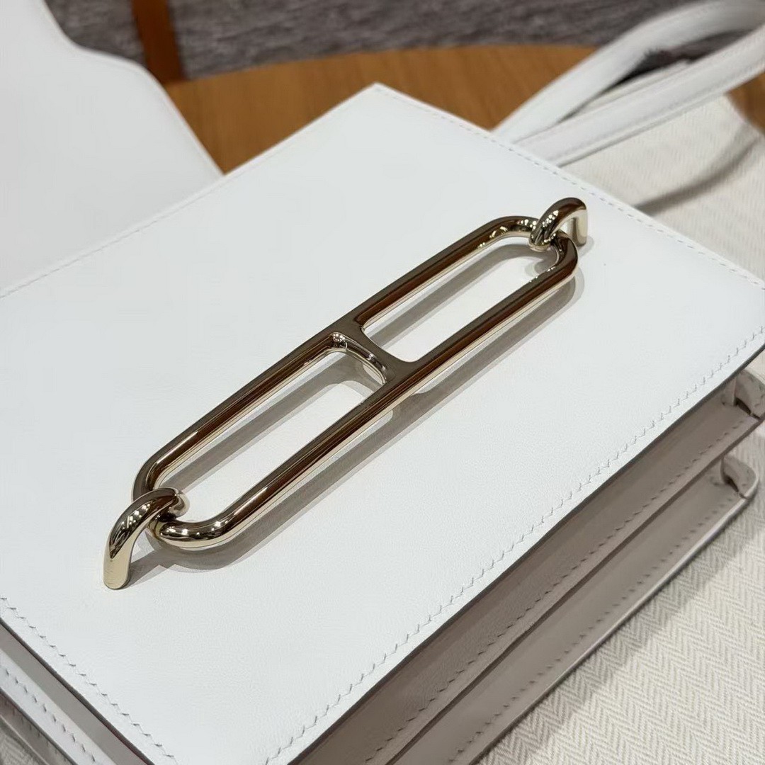 Hermes Roulis Mini 18 Bag Handmade In Swift Calfskin Leather Gold Hardware 0U New White - Image 11