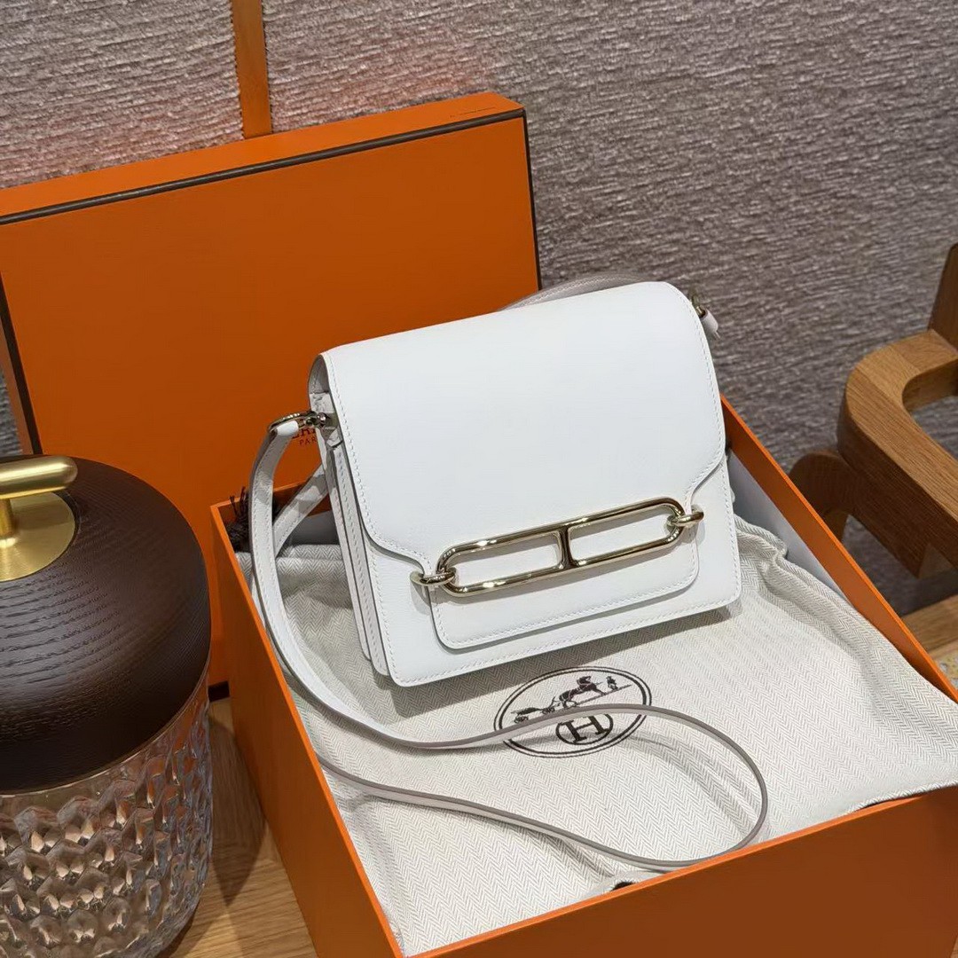 Hermes Roulis Mini 18 Bag Handmade In Swift Calfskin Leather Gold Hardware 0U New White - Image 10