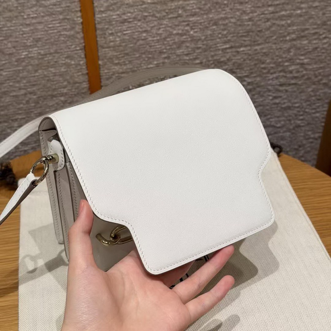 Hermes Roulis Mini 18 Bag Handmade In Swift Calfskin Leather Gold Hardware 0U New White - Image 8