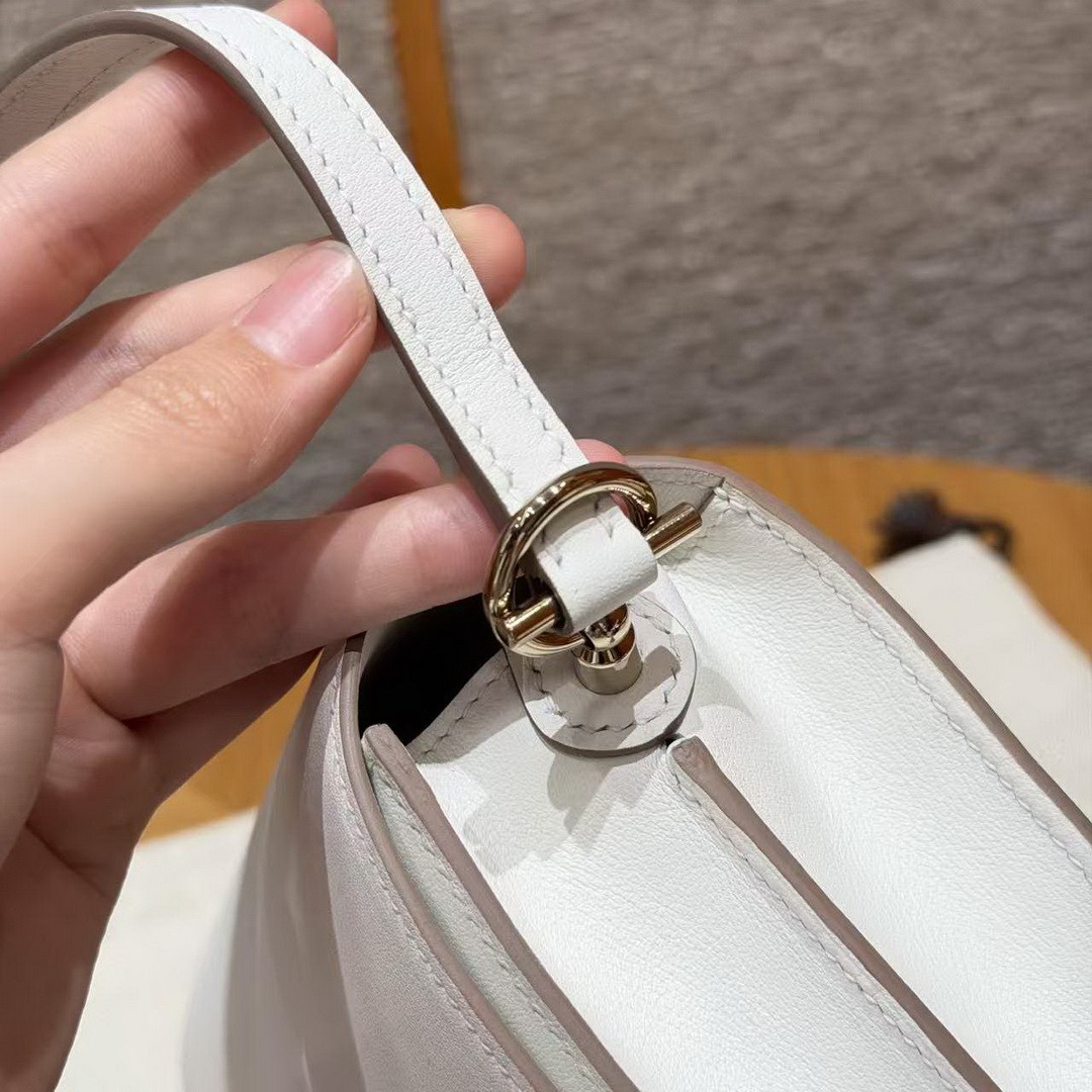Hermes Roulis Mini 18 Bag Handmade In Swift Calfskin Leather Gold Hardware 0U New White - Image 6