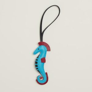 Hermes Seahorse Charm Milo Lambskin Bleu Aztèque - Rubis - Noir H084738CAAC