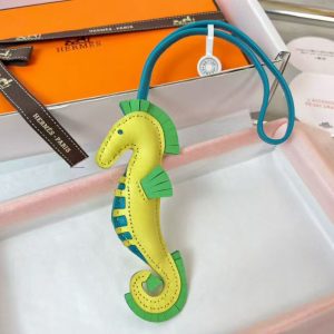 Hermes Seahorse Charm Milo Lambskin Lime Vert Comics Bleu Aztèque H084738CAAA - Image 6