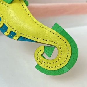 Hermes Seahorse Charm Milo Lambskin Lime Vert Comics Bleu Aztèque H084738CAAA - Image 5