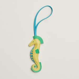 Hermes Seahorse Charm Milo Lambskin Lime Vert Comics Bleu Aztèque H084738CAAA