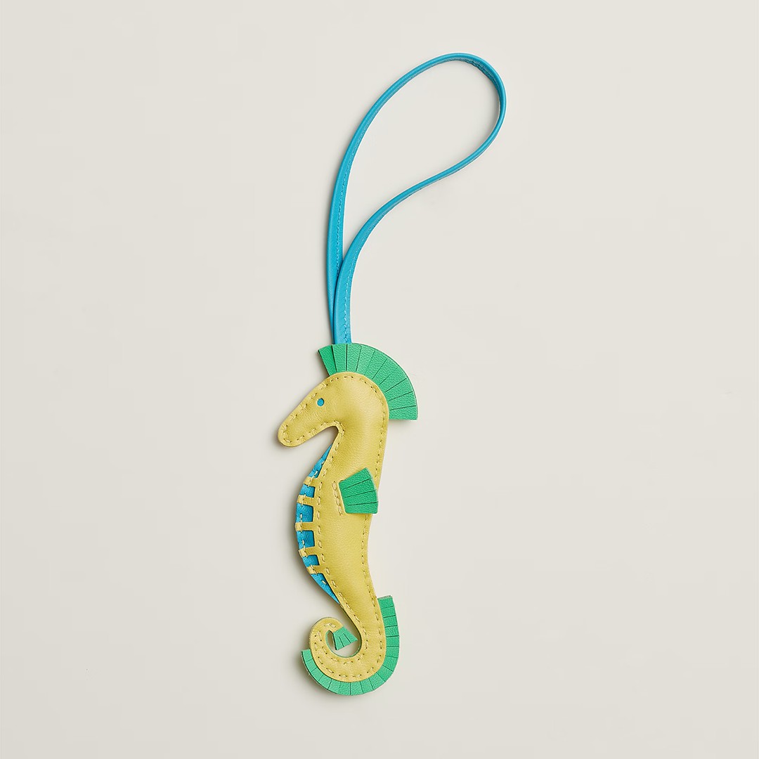 Hermes Seahorse Charm Milo Lambskin Lime Vert Comics Bleu Aztèque H084738CAAA