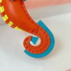 Hermes Seahorse Charm Milo Lambskin Orange Poppy Bleu Aztèque Lime H084738CAAG - Image 4