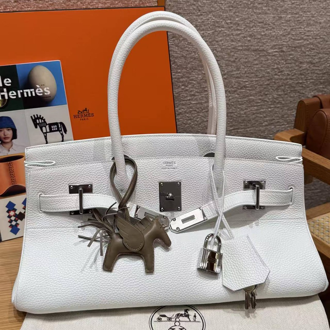 Hermes JPG Shoulder Birkin 42 Bag Sojourn Handmade In Clemence Calfskin Leather Silver Hardware 01 Blanc