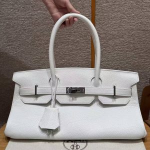 Alternative view of Hermes JPG Shoulder Birkin 42 Bag Sojourn Handmade In Clemence Calfskin Leather Silver Hardware 01 Blanc