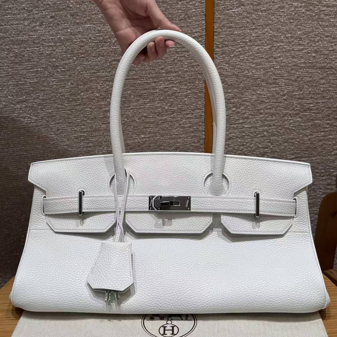 Hermes JPG Shoulder Birkin 42 Bag Sojourn Handmade In Clemence Calfskin Leather Silver Hardware 01 Blanc - Image 2