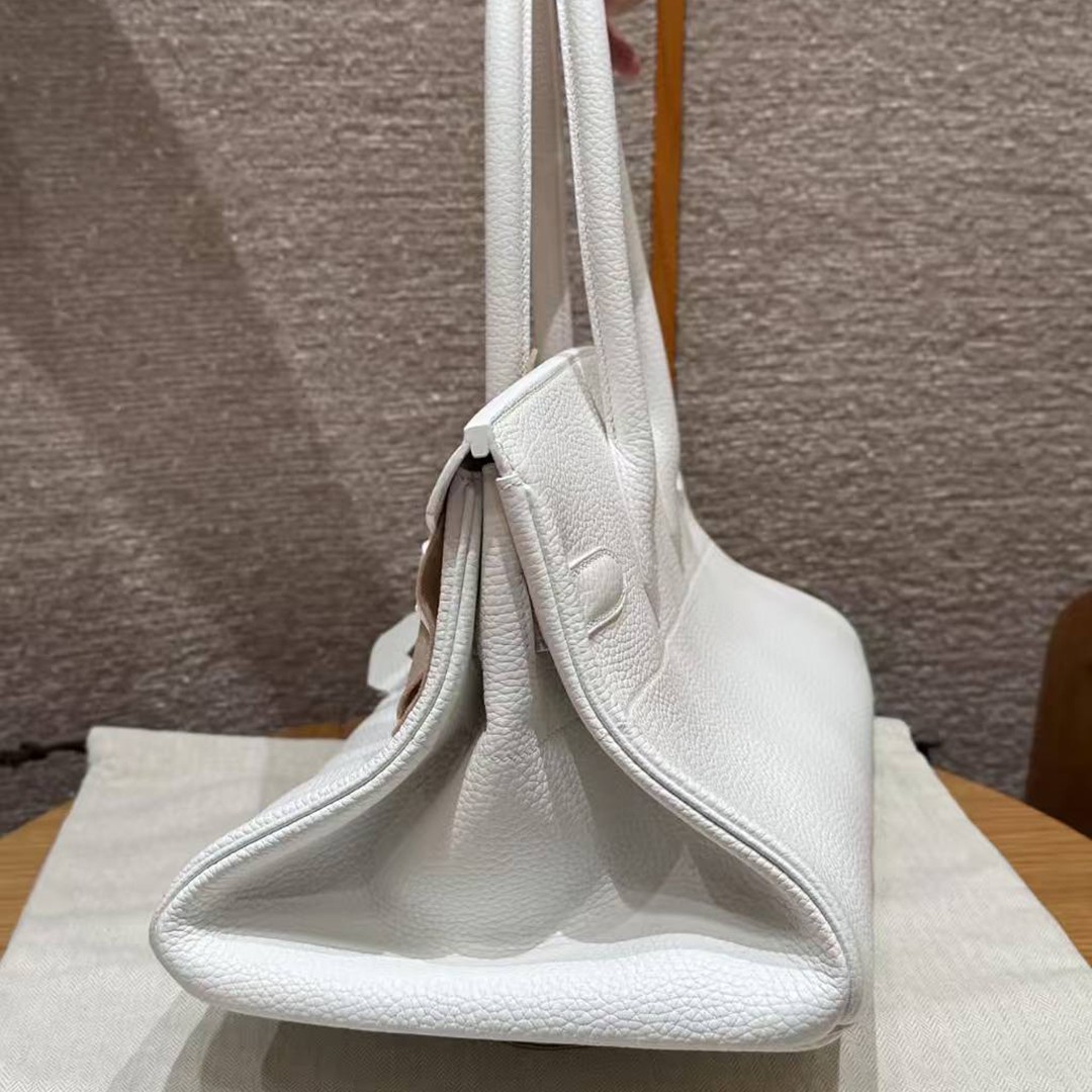 Hermes JPG Shoulder Birkin 42 Bag Sojourn Handmade In Clemence Calfskin Leather Silver Hardware 01 Blanc - Image 15