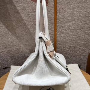Hermes JPG Shoulder Birkin 42 Bag Sojourn Handmade In Clemence Calfskin Leather Silver Hardware 01 Blanc - Image 14