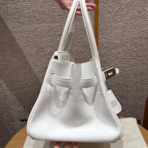 Hermes JPG Shoulder Birkin 42 Bag Sojourn Handmade In Clemence Calfskin Leather Silver Hardware 01 Blanc - Image 8