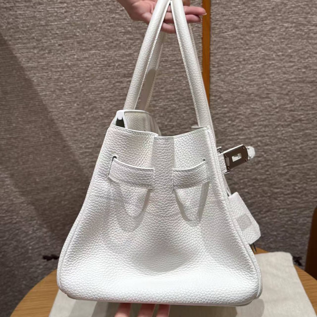 Hermes JPG Shoulder Birkin 42 Bag Sojourn Handmade In Clemence Calfskin Leather Silver Hardware 01 Blanc - Image 8