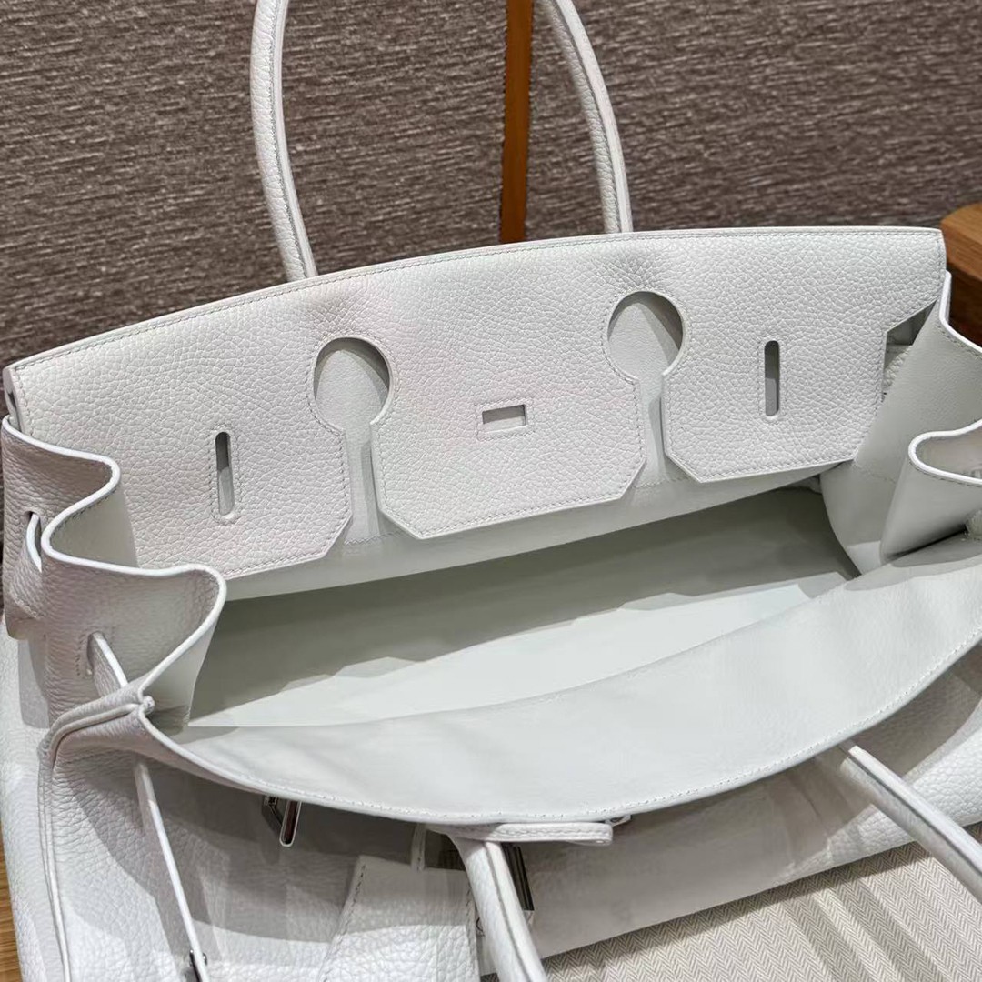 Hermes JPG Shoulder Birkin 42 Bag Sojourn Handmade In Clemence Calfskin Leather Silver Hardware 01 Blanc - Image 5