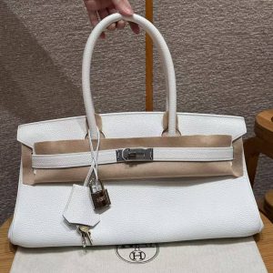 Hermes JPG Shoulder Birkin 42 Bag Sojourn Handmade In Clemence Calfskin Leather Silver Hardware 01 Blanc - Image 4
