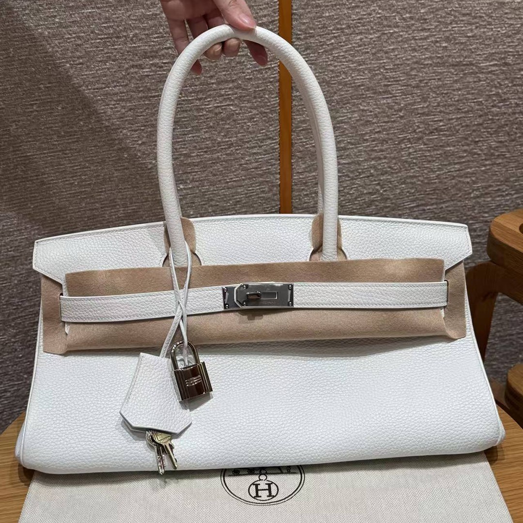 Hermes JPG Shoulder Birkin 42 Bag Sojourn Handmade In Clemence Calfskin Leather Silver Hardware 01 Blanc - Image 4