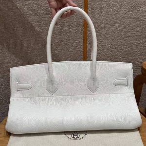 Hermes JPG Shoulder Birkin 42 Bag Sojourn Handmade In Clemence Calfskin Leather Silver Hardware 01 Blanc - Image 3
