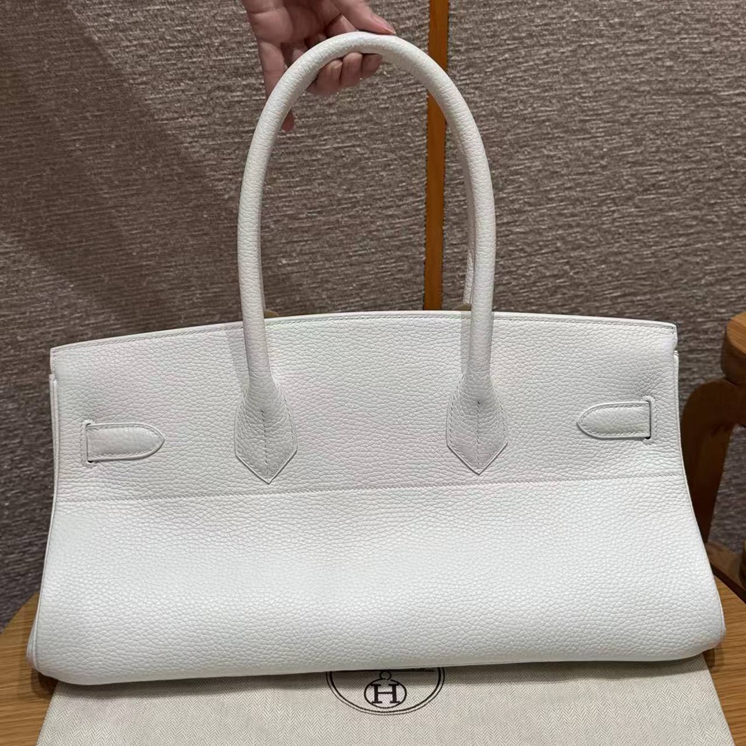 Hermes JPG Shoulder Birkin 42 Bag Sojourn Handmade In Clemence Calfskin Leather Silver Hardware 01 Blanc - Image 3