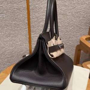 Hermes JPG Shoulder Birkin 42 Bag Handmade In Clemence Calfskin Leather Silver Hardware 46 Ebene - Image 16