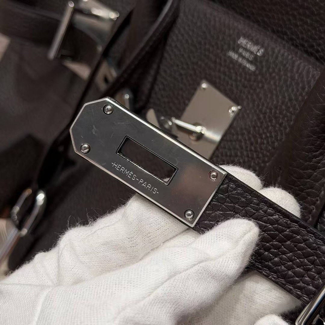 Hermes JPG Shoulder Birkin 42 Bag Handmade In Clemence Calfskin Leather Silver Hardware 46 Ebene - Image 11