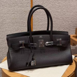 Hermes JPG Shoulder Birkin 42 Bag Handmade In Clemence Calfskin Leather Silver Hardware 46 Ebene