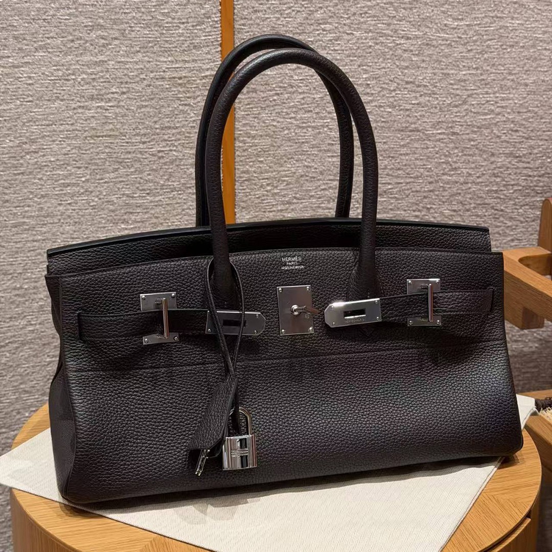 Hermes JPG Shoulder Birkin 42 Bag Handmade In Clemence Calfskin Leather Silver Hardware 46 Ebene