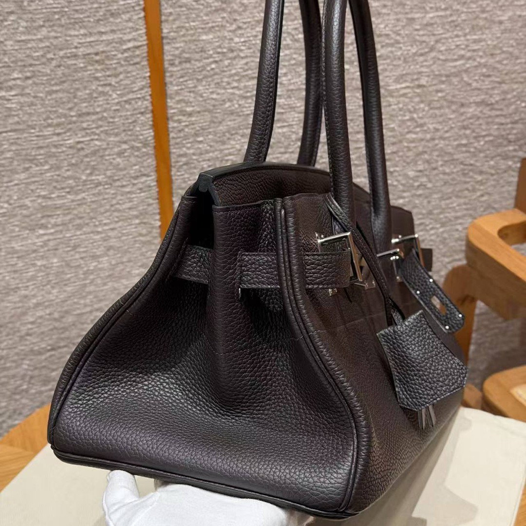 Hermes JPG Shoulder Birkin 42 Bag Handmade In Clemence Calfskin Leather Silver Hardware 46 Ebene - Image 10