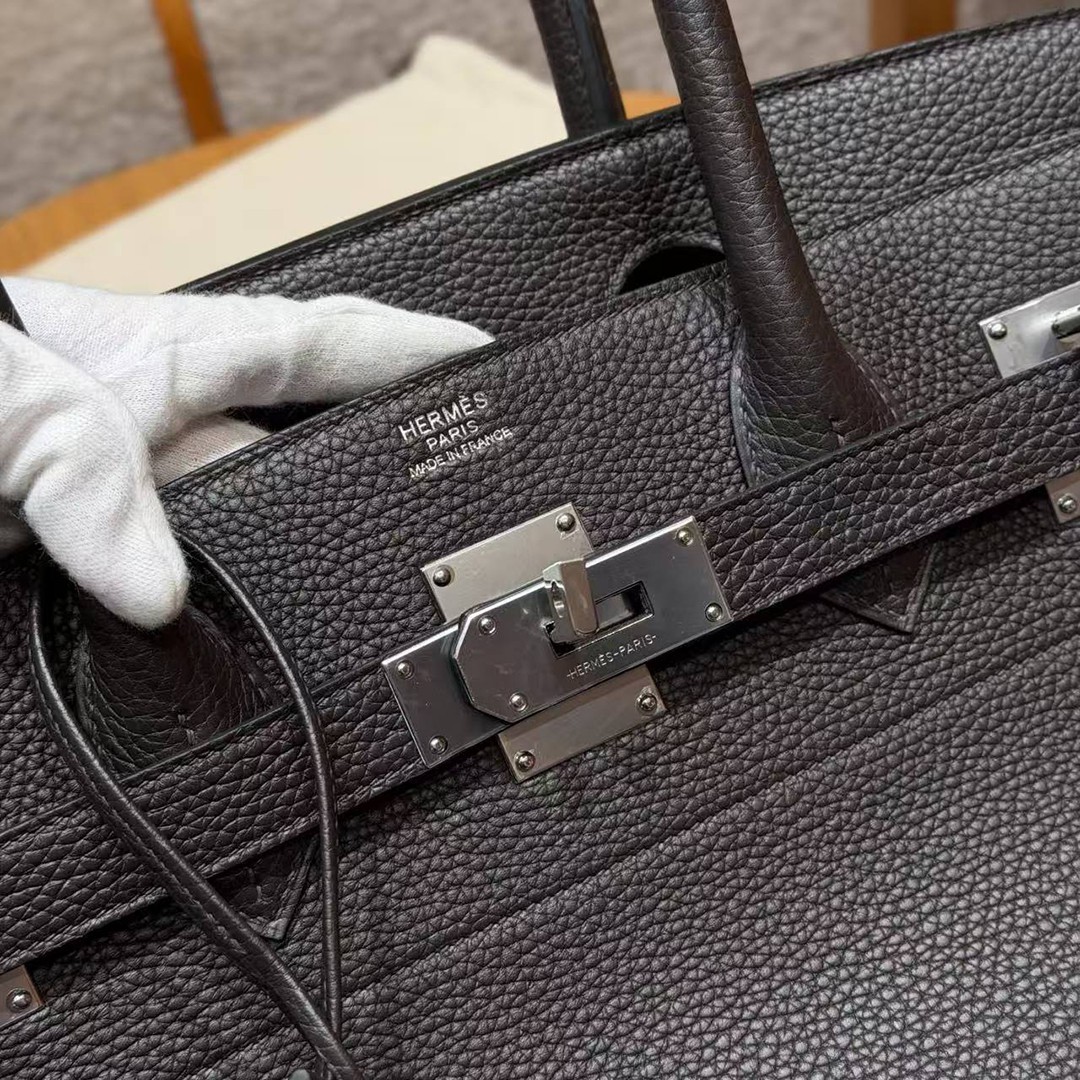 Hermes JPG Shoulder Birkin 42 Bag Handmade In Clemence Calfskin Leather Silver Hardware 46 Ebene - Image 7