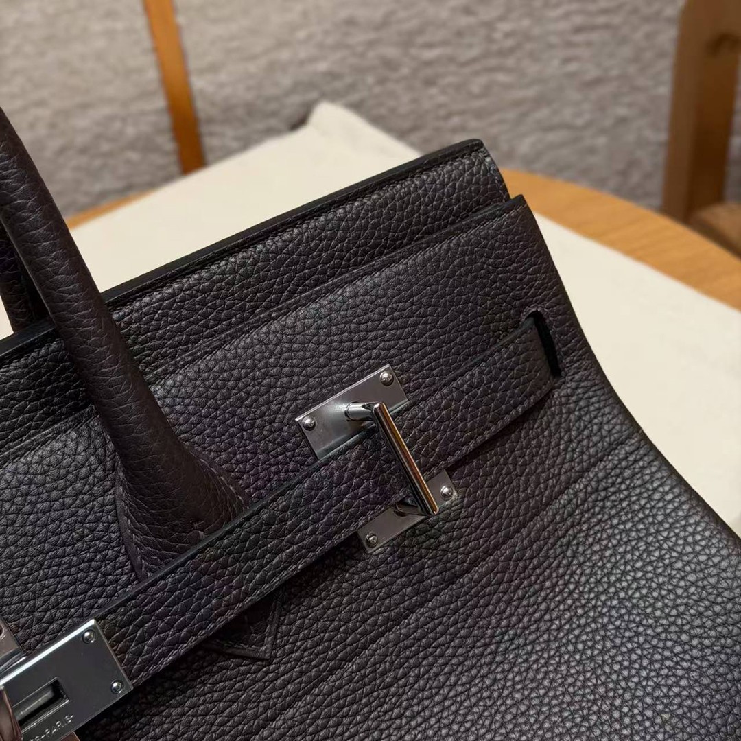 Hermes JPG Shoulder Birkin 42 Bag Handmade In Clemence Calfskin Leather Silver Hardware 46 Ebene - Image 6