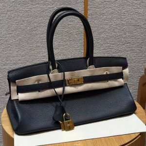 Hermes JPG Shoulder Birkin 42 Bag Handmade In Clemence Calfskin Leather Gold Hardware 89 Noir