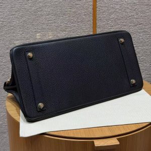 Hermes JPG Shoulder Birkin 42 Bag Handmade In Clemence Calfskin Leather Gold Hardware 89 Noir - Image 15